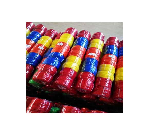 Carton de 100 rouleaux de corde N°2 en polypropylène blanc/bleu/rouge